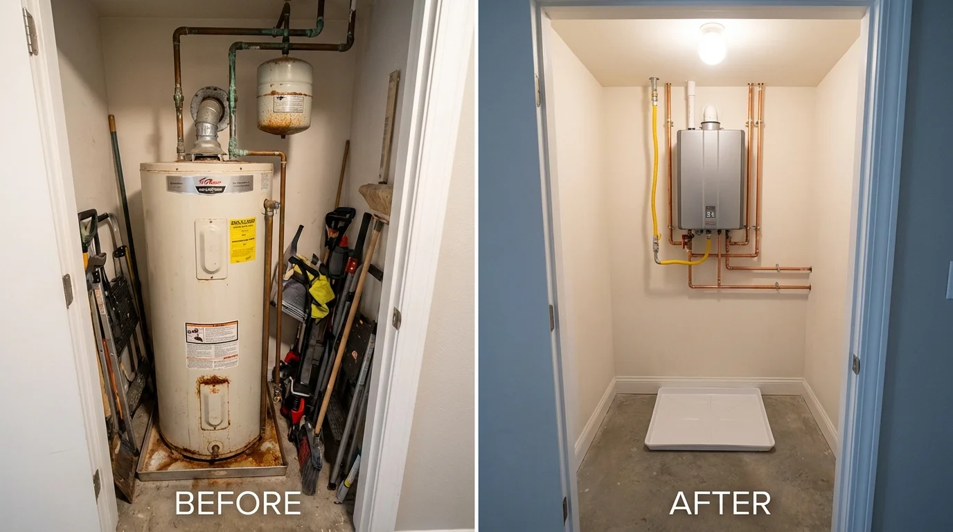 Tank water heater versus wall-mounted tankless unit comparison for Highland, IN homeowners